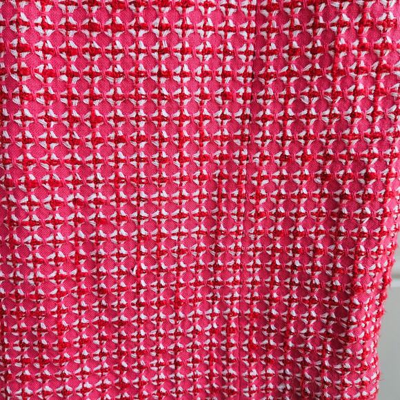 Womens Tory Burch Pink White Tweed Skirt Size 12 Navy Blue Fringe Zip Back - Picture 7 of 13